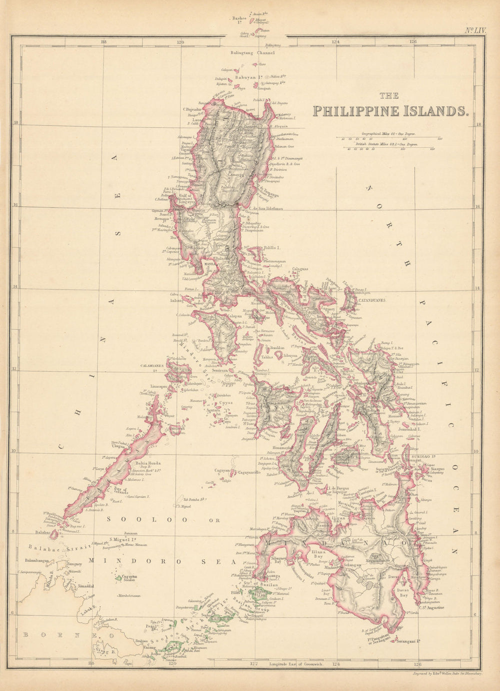 The Philippine Islands by Edward Weller. Philippines 1859 old antique map