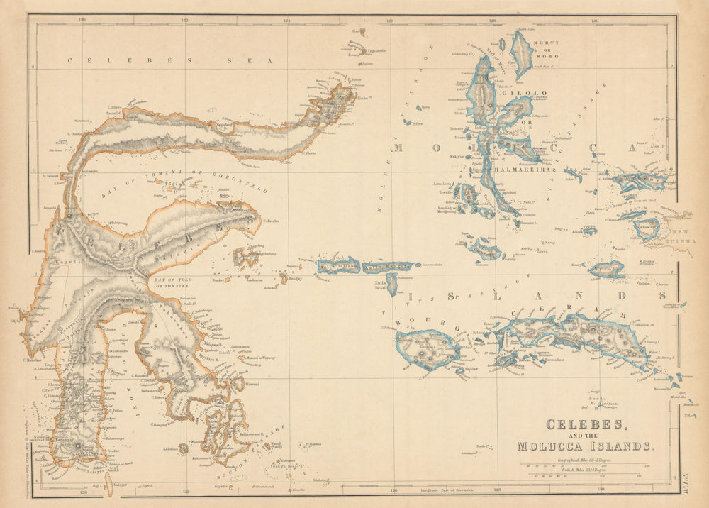 Celebes and the Molucca Islands by Edward Weller. Indonesia Sulawesi 1859 map
