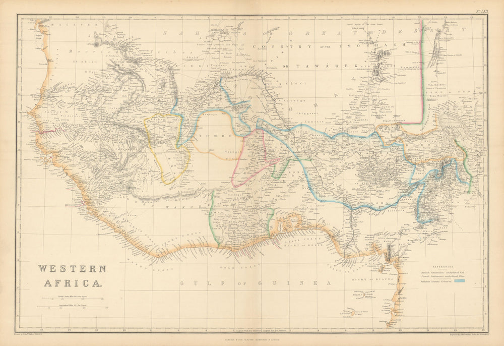 Western Africa by Edward Weller. Early British/French settlements 1859 old map