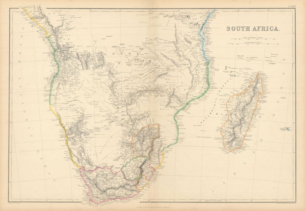 Southern Africa & Madagascar by Edward Weller 1859 old antique map plan chart
