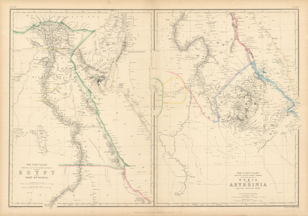 The Nile Valley. Blue & White Niles. Egypt Sudan Ethiopia. HUGHES 1859 old map