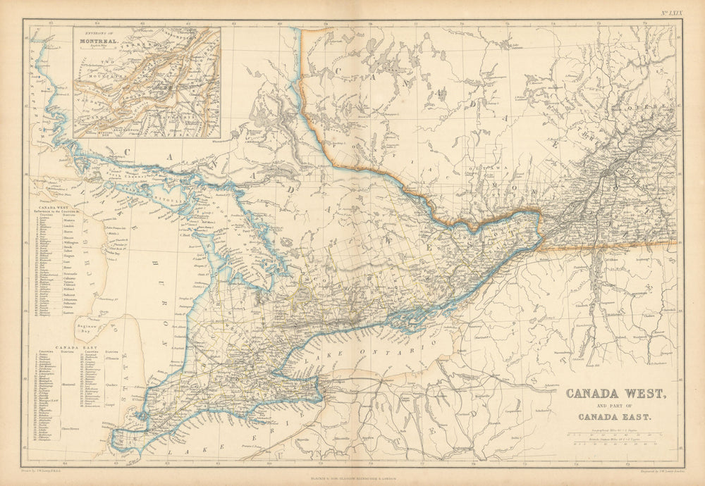 Canada West & part of Canada East. Montreal environs. Ontario. LOWRY 1859 map