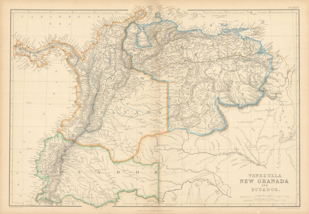 Venezuela, New Granada & Ecuador by J.W. Lowry. Colombia 1859 old antique map