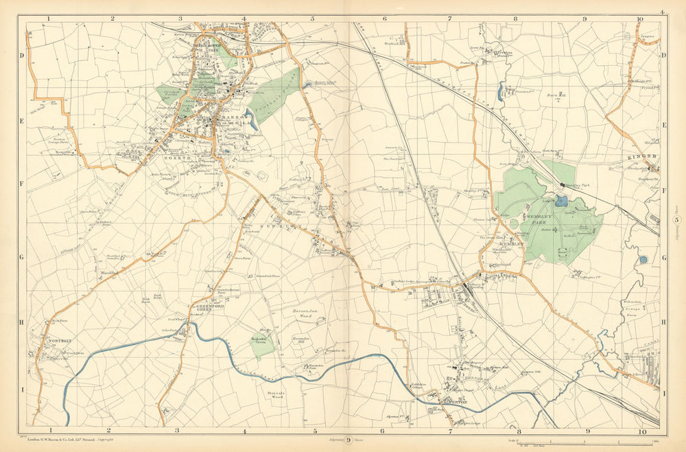 HARROW WEMBLEY BRENT Sudbury Greenford Northolt Kenton Alperton. BACON  1900 map