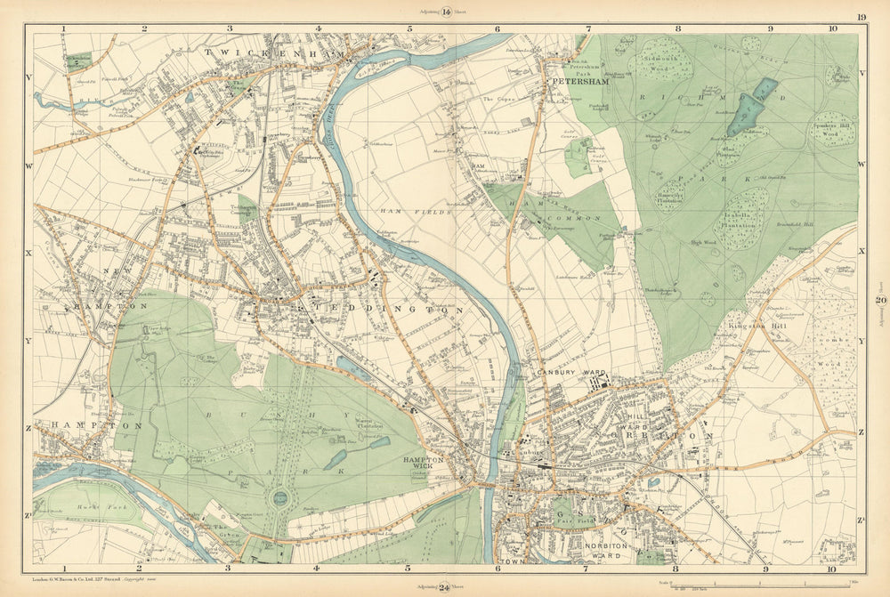 SW LONDON Twickenham Kingston Teddington Hampton Richmond. BACON  1900 old map