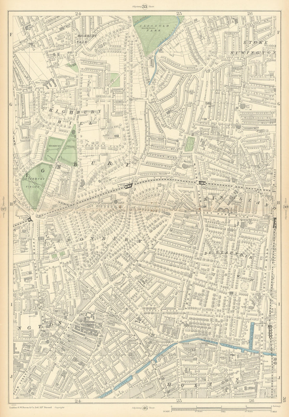 HIGHBURY Hoxton Kingsland Stoke Newington Canonbury De Beauvoir Town 1900 map