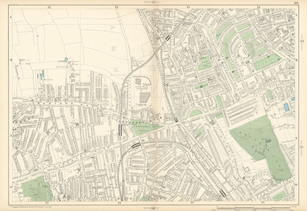NOTTING HILL SHEPHERDS BUSH Kensington White City Holland Park 1900 old map