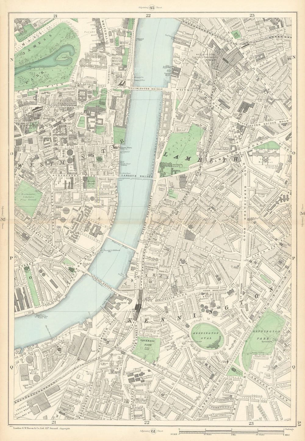 WESTMINSTER Lambeth Kennington Waterloo Vauxhall Oval Pimlico Lambeth 1900 map
