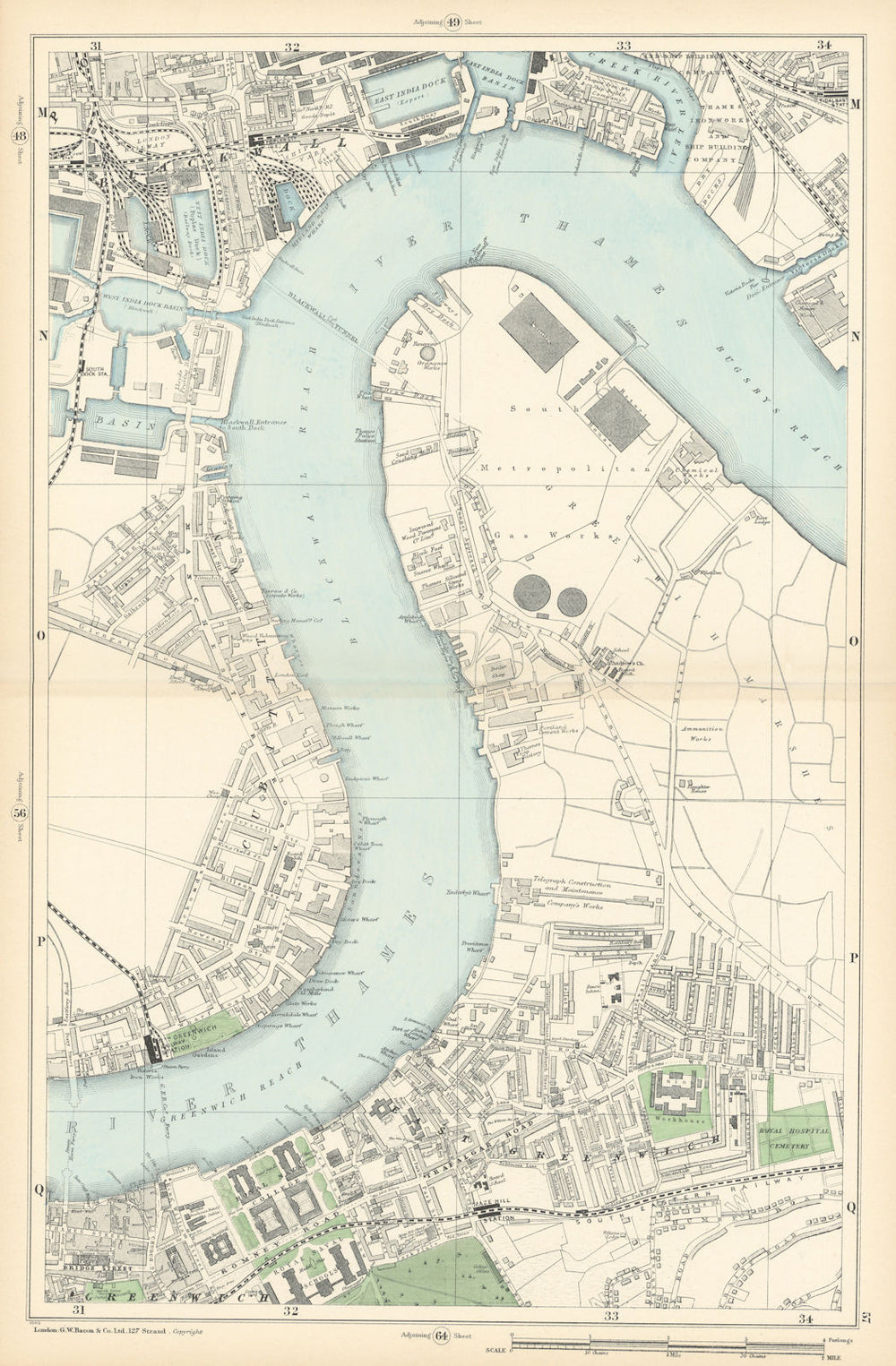North GREENWICH Peninsula & BLACKWALL Cubitt Town West India Docks 1900 map