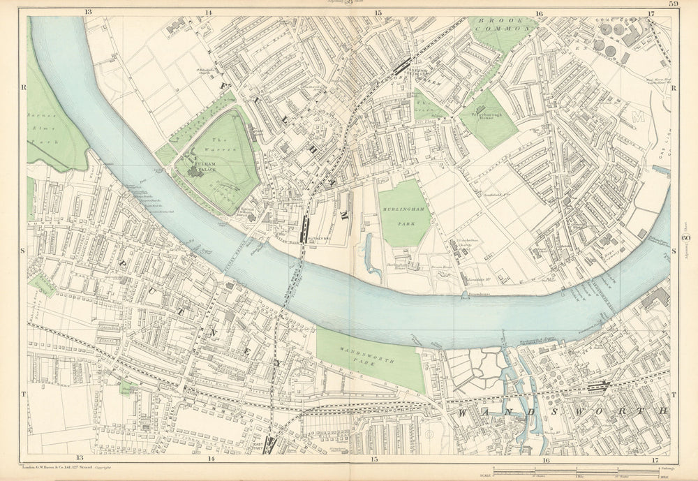 FULHAM & PUTNEY Wandsworth Sands End East Putney Parsons Green 1900 old map