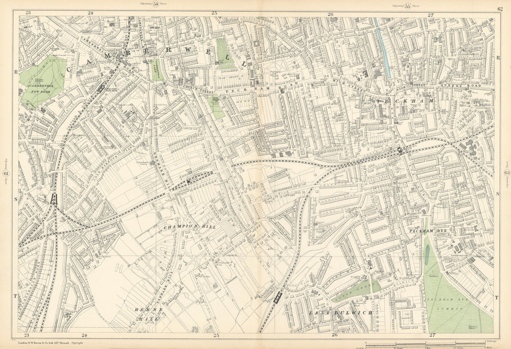 CAMBERWELL Peckham Rye East Dulwich Herne Hill Denmark Hill 1900 old map