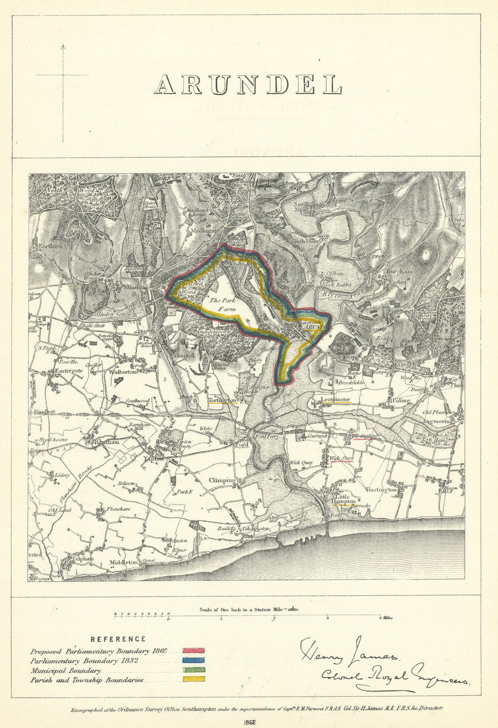 Arundel, Sussex. JAMES. Parliamentary Boundary Commission 1868 old antique map