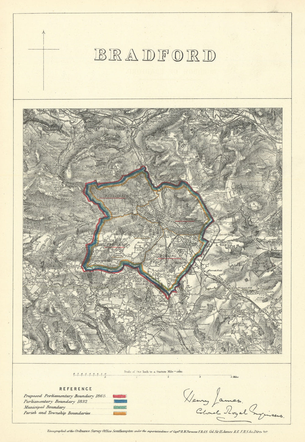 Bradford, Yorkshire. JAMES. Parliamentary Boundary Commission 1868 old map