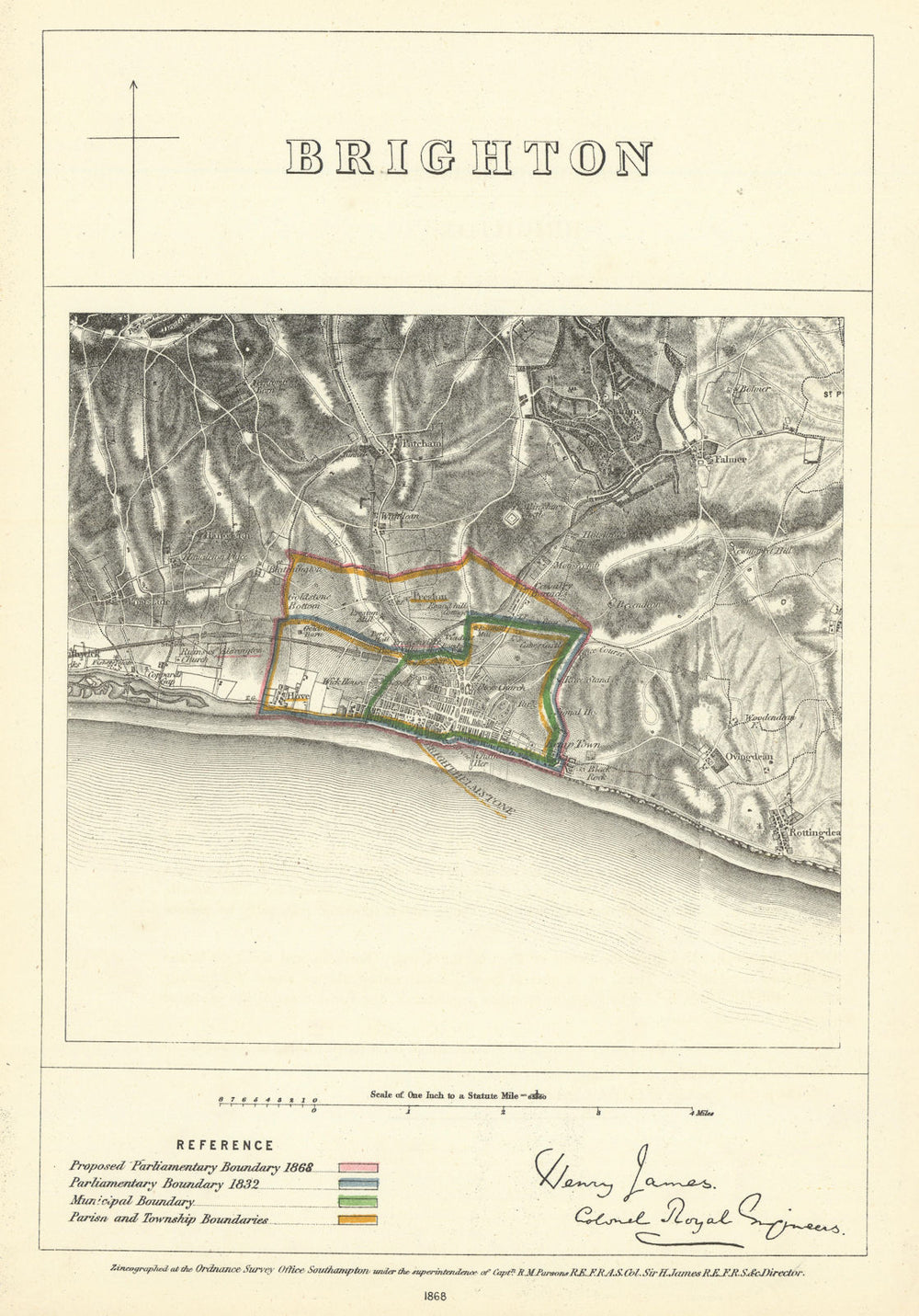 Brighton, Sussex. JAMES. Parliamentary Boundary Commission 1868 old map