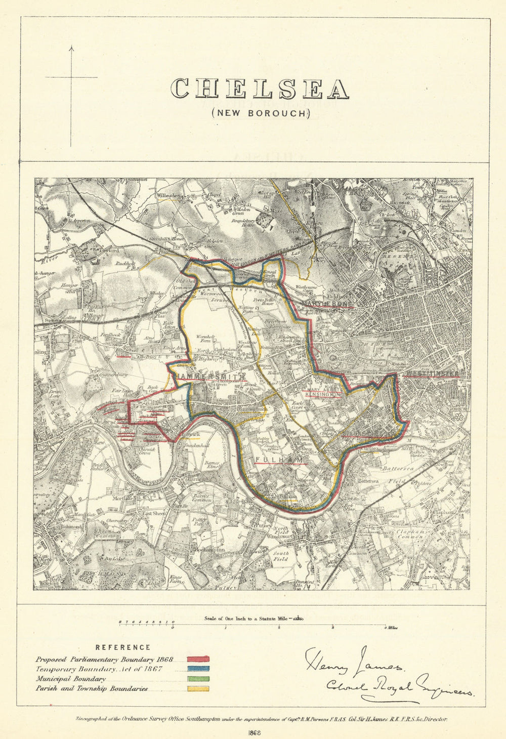 Chelsea (New Borough), London. JAMES. Parliamentary Boundary Commission 1868 map