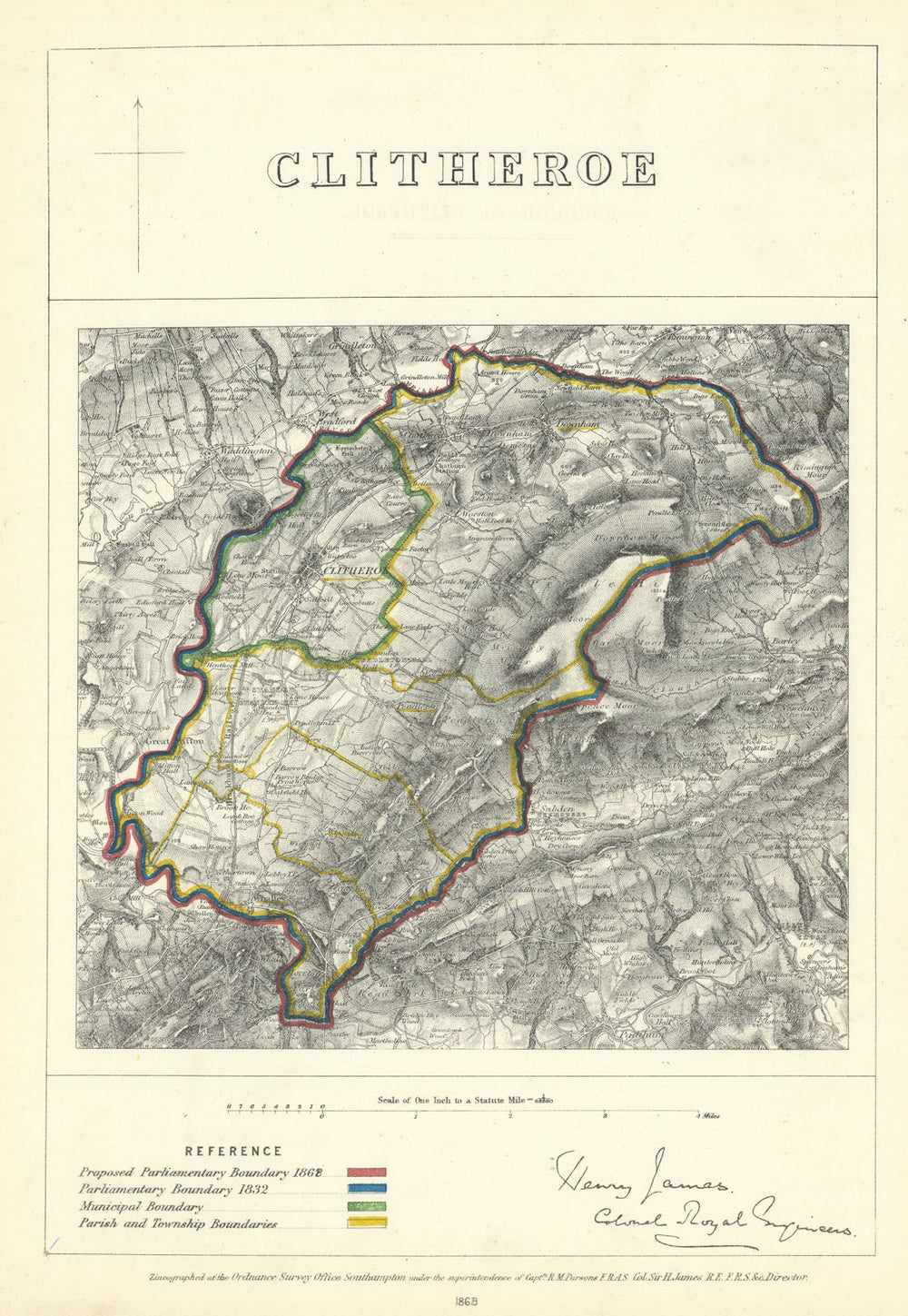 Clitheroe, Lancashire. JAMES. Parliamentary Boundary Commission 1868 old map