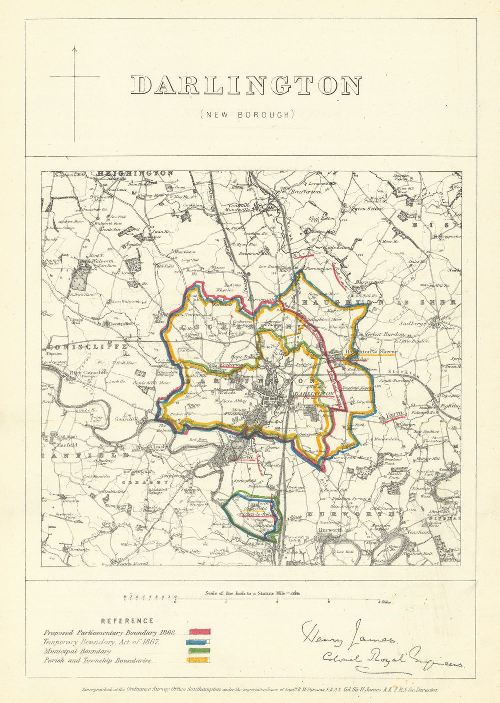 Darlington, Durham. JAMES. Parliamentary Boundary Commission 1868 old map