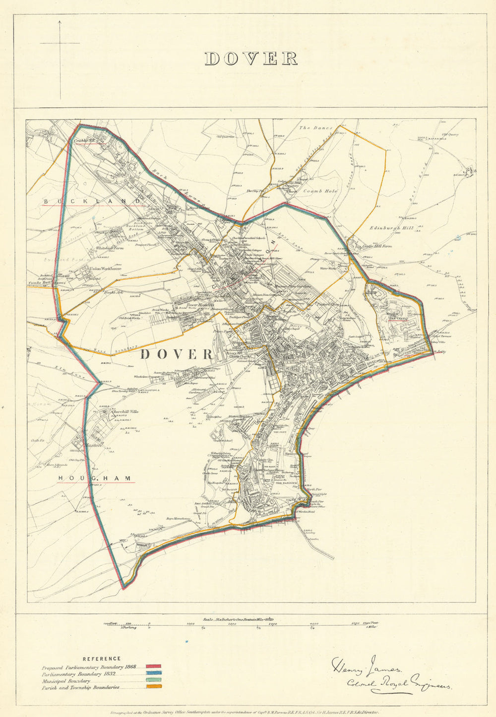 Dover, Kent. JAMES. Parliamentary Boundary Commission 1868 old antique map