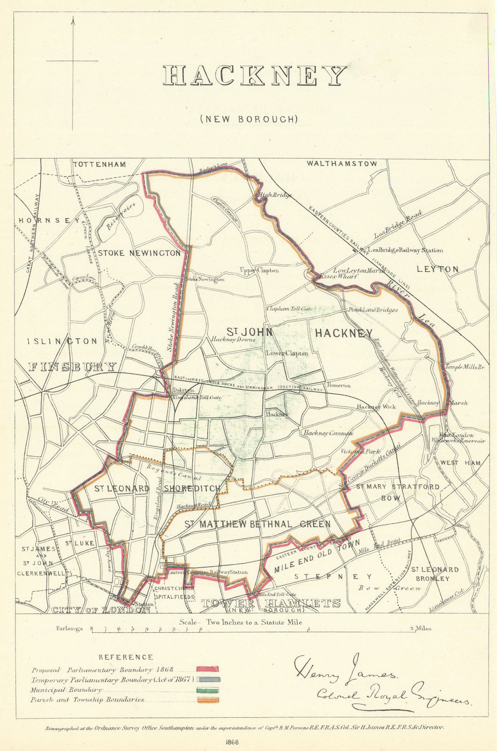 Hackney (New Borough), London. JAMES. Parliamentary Boundary Commission 1868 map