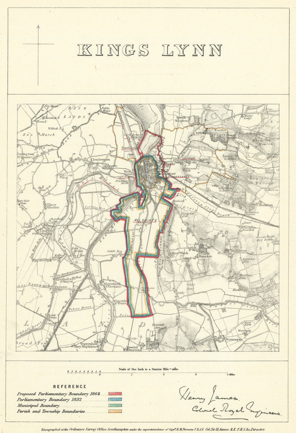 King's Lynn, Norfolk. JAMES. Parliamentary Boundary Commission 1868 old map