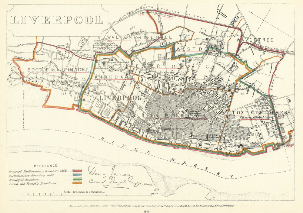 Liverpool, Lancashire. JAMES. Parliamentary Boundary Commission 1868 old map