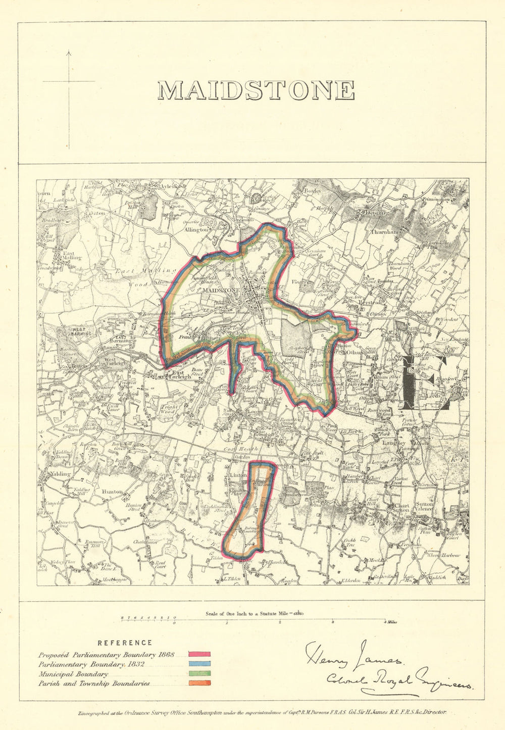 Maidstone, Kent. JAMES. Parliamentary Boundary Commission 1868 old antique map