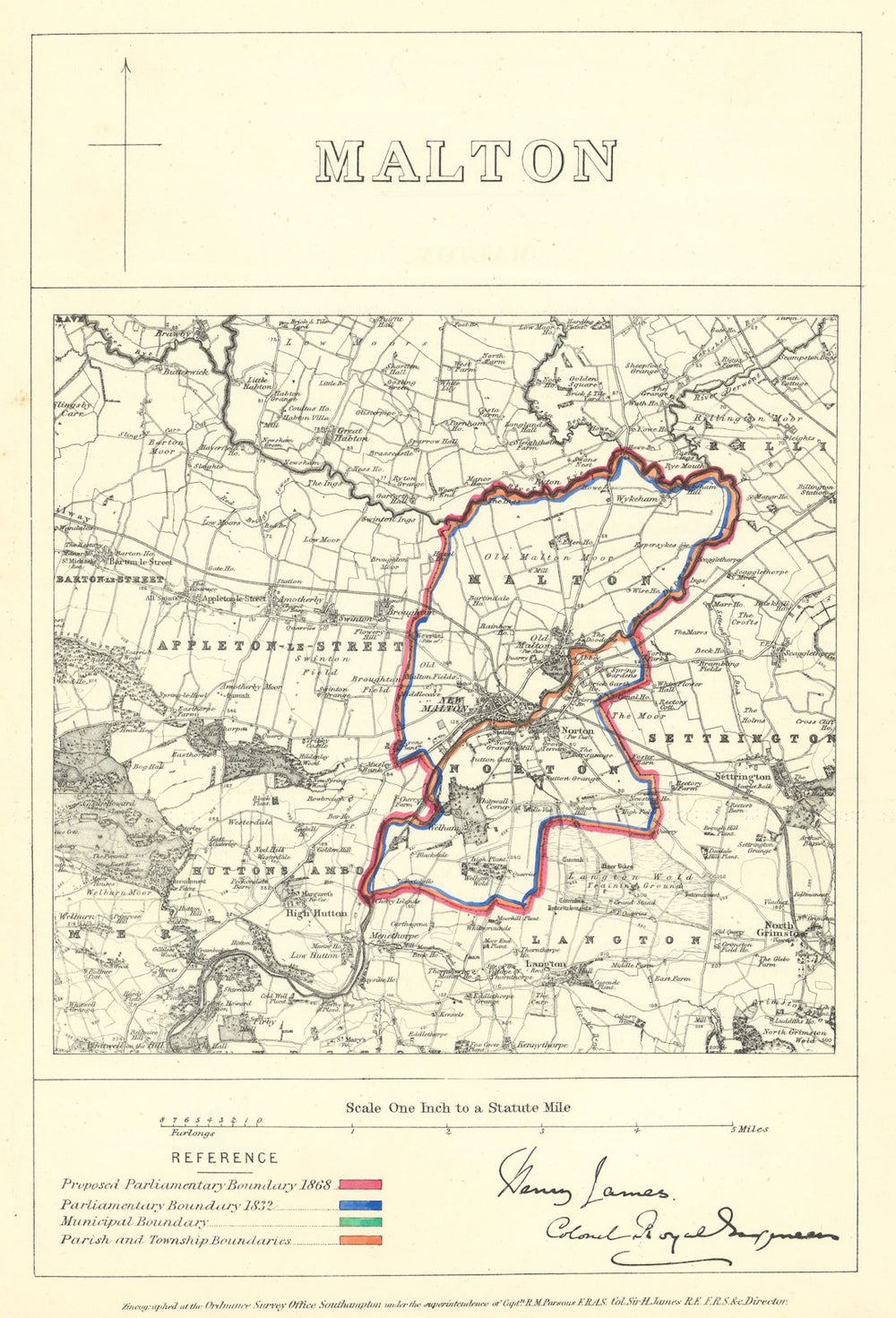 Malton, Yorkshire. JAMES. Parliamentary Boundary Commission 1868 old map