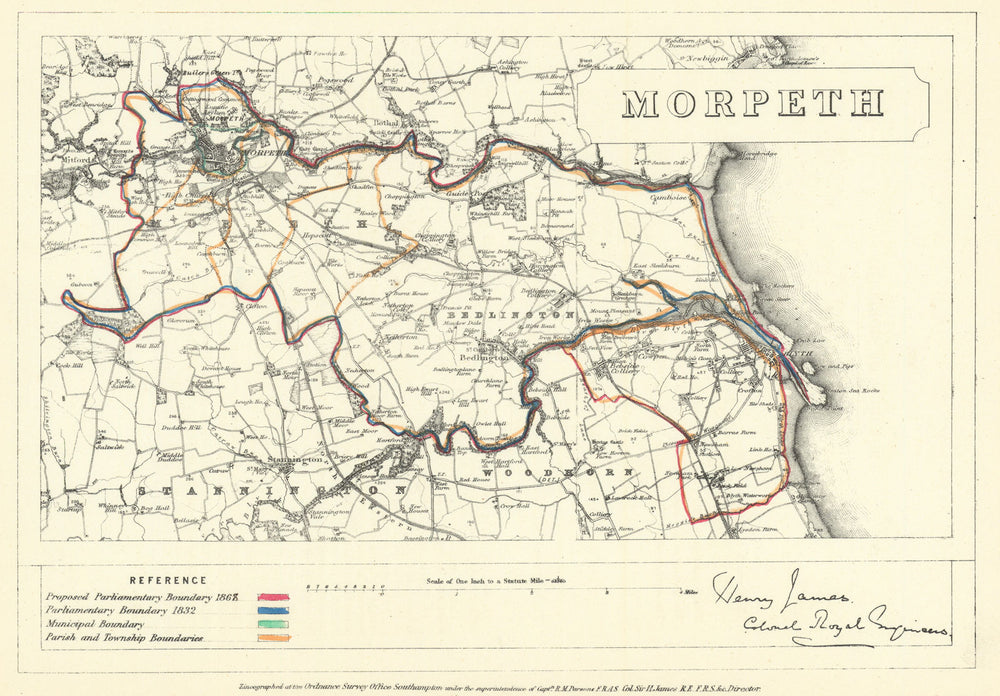 Morpeth, Northumberland. JAMES. Parliamentary Boundary Commission 1868 old map