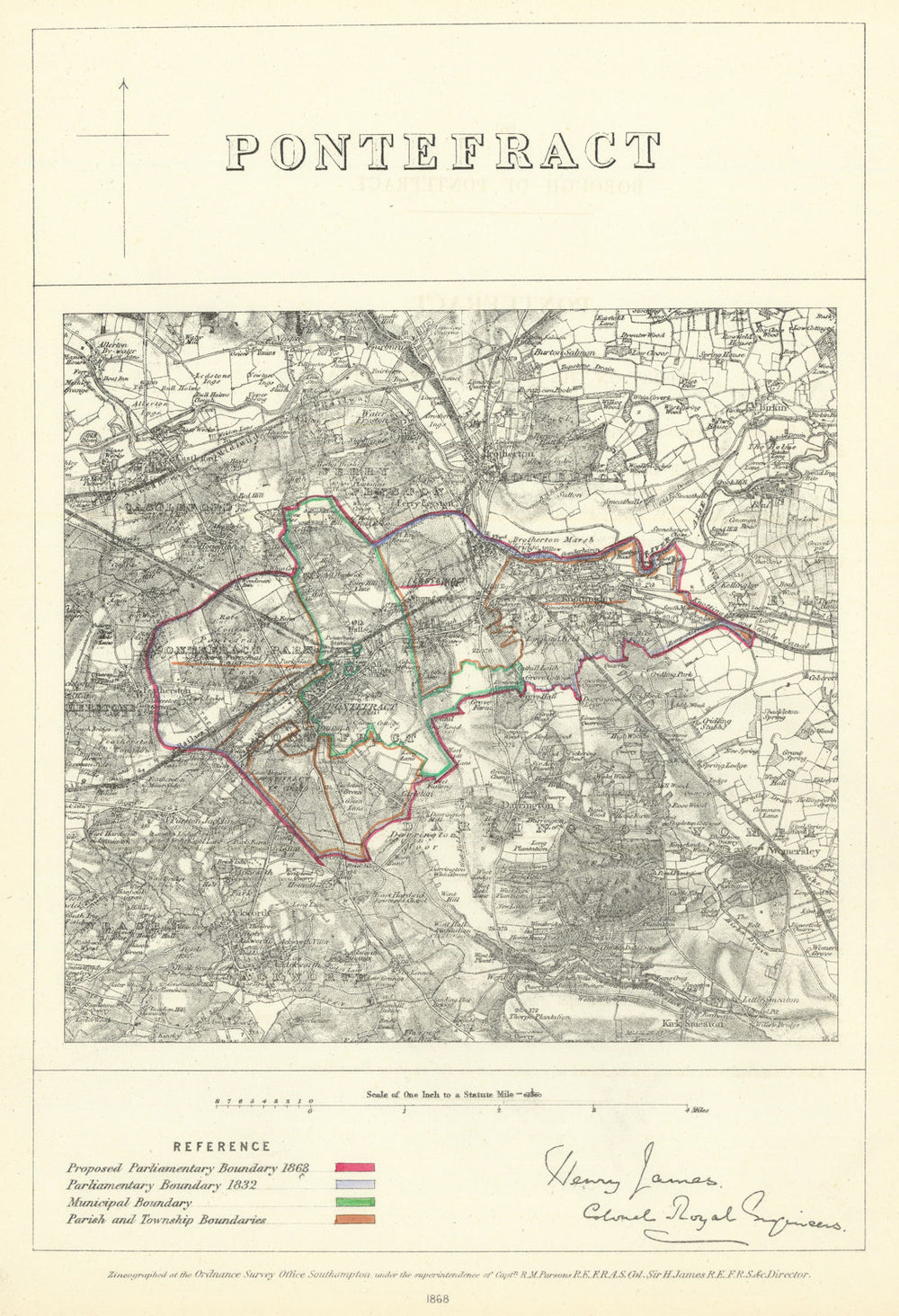 Pontefract, Yorkshire. JAMES. Parliamentary Boundary Commission 1868 old map
