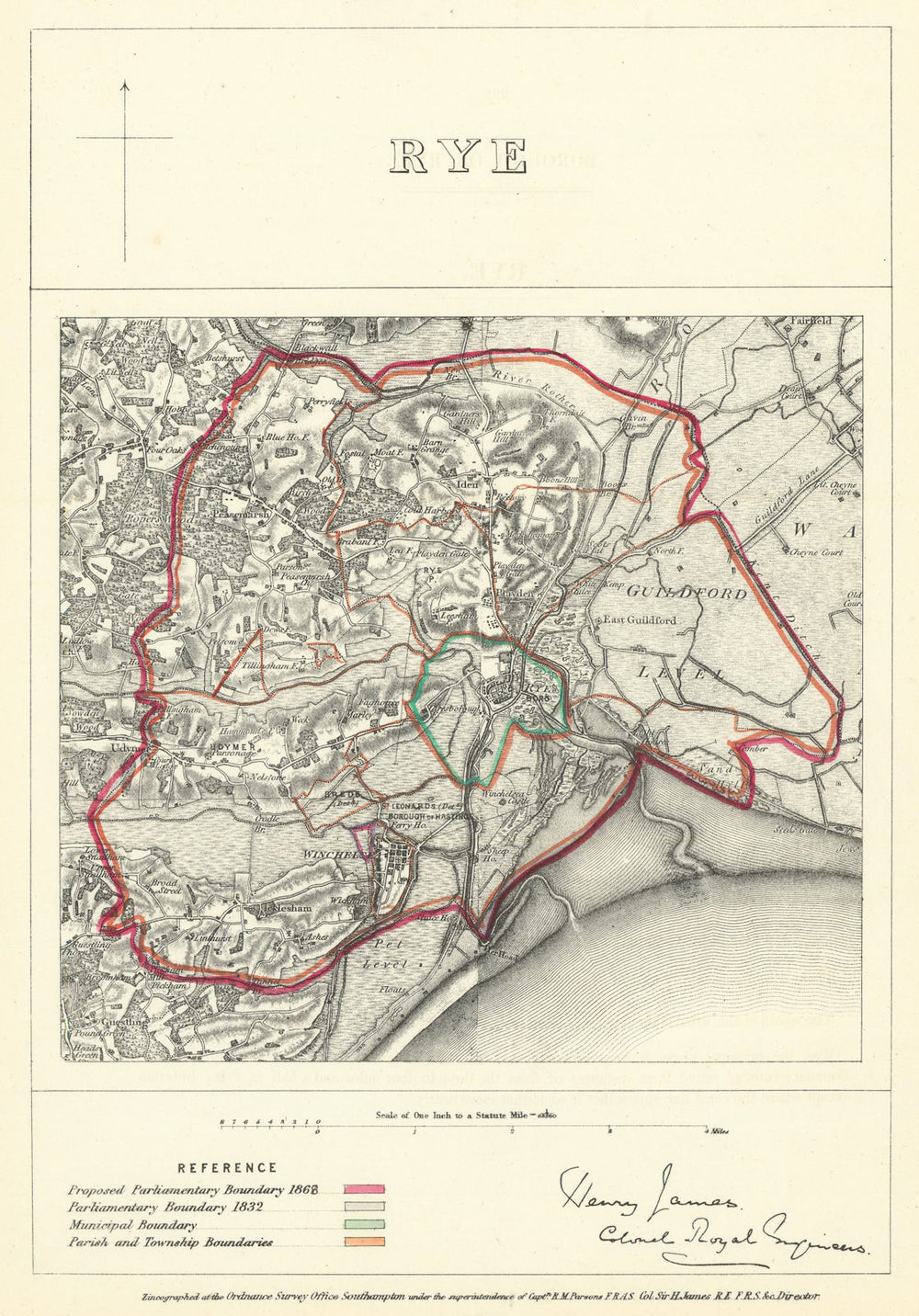 Rye, Sussex. JAMES. Parliamentary Boundary Commission 1868 old antique map
