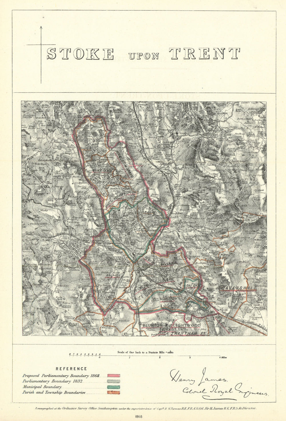 Stoke-upon-Trent, Staffs. JAMES. Parliamentary Boundary Commission 1868 map