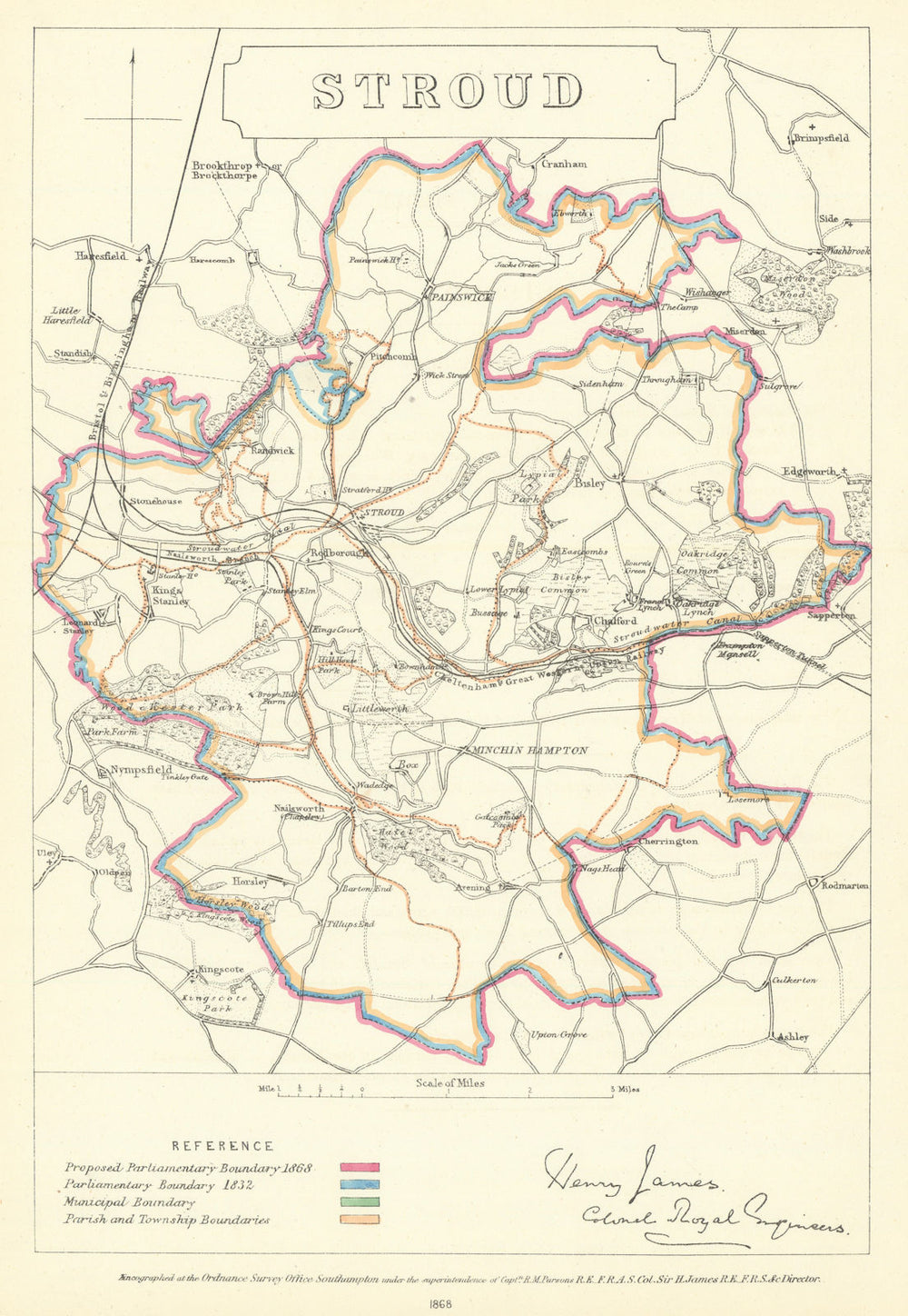 Stroud, Gloucestershire. JAMES. Parliamentary Boundary Commission 1868 old map