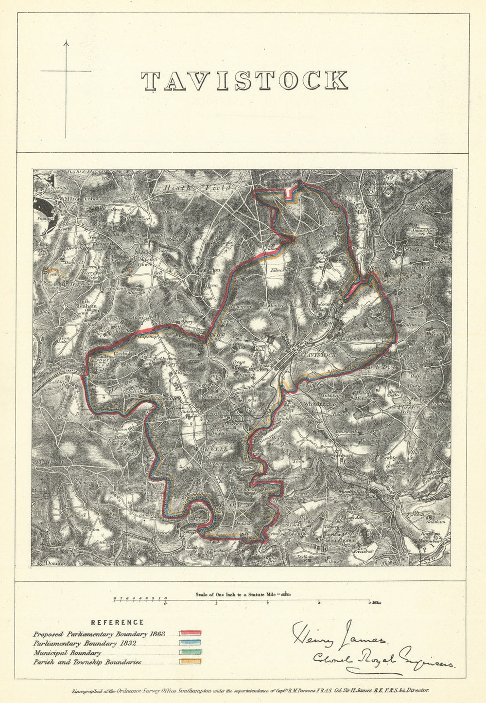 Tavistock, Devon. JAMES. Parliamentary Boundary Commission 1868 old map