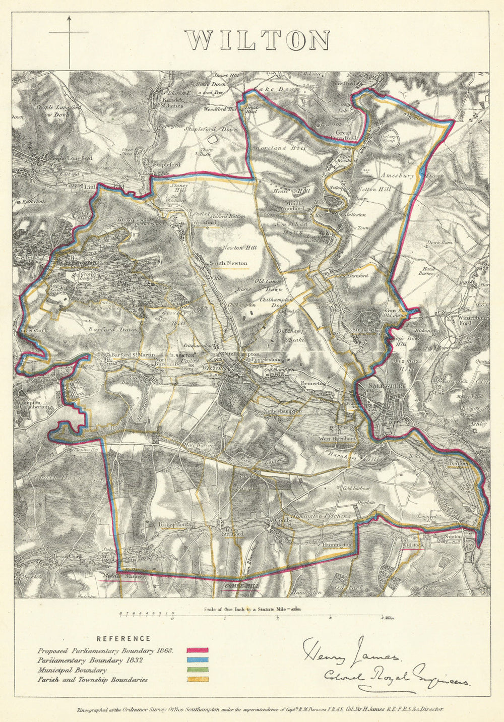 Wilton, Wiltshire. JAMES. Parliamentary Boundary Commission 1868 old map