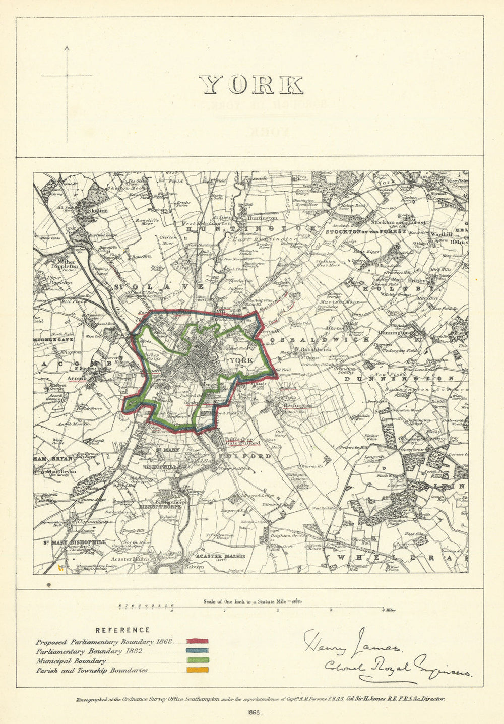 York, Yorkshire. JAMES. Parliamentary Boundary Commission 1868 old antique map