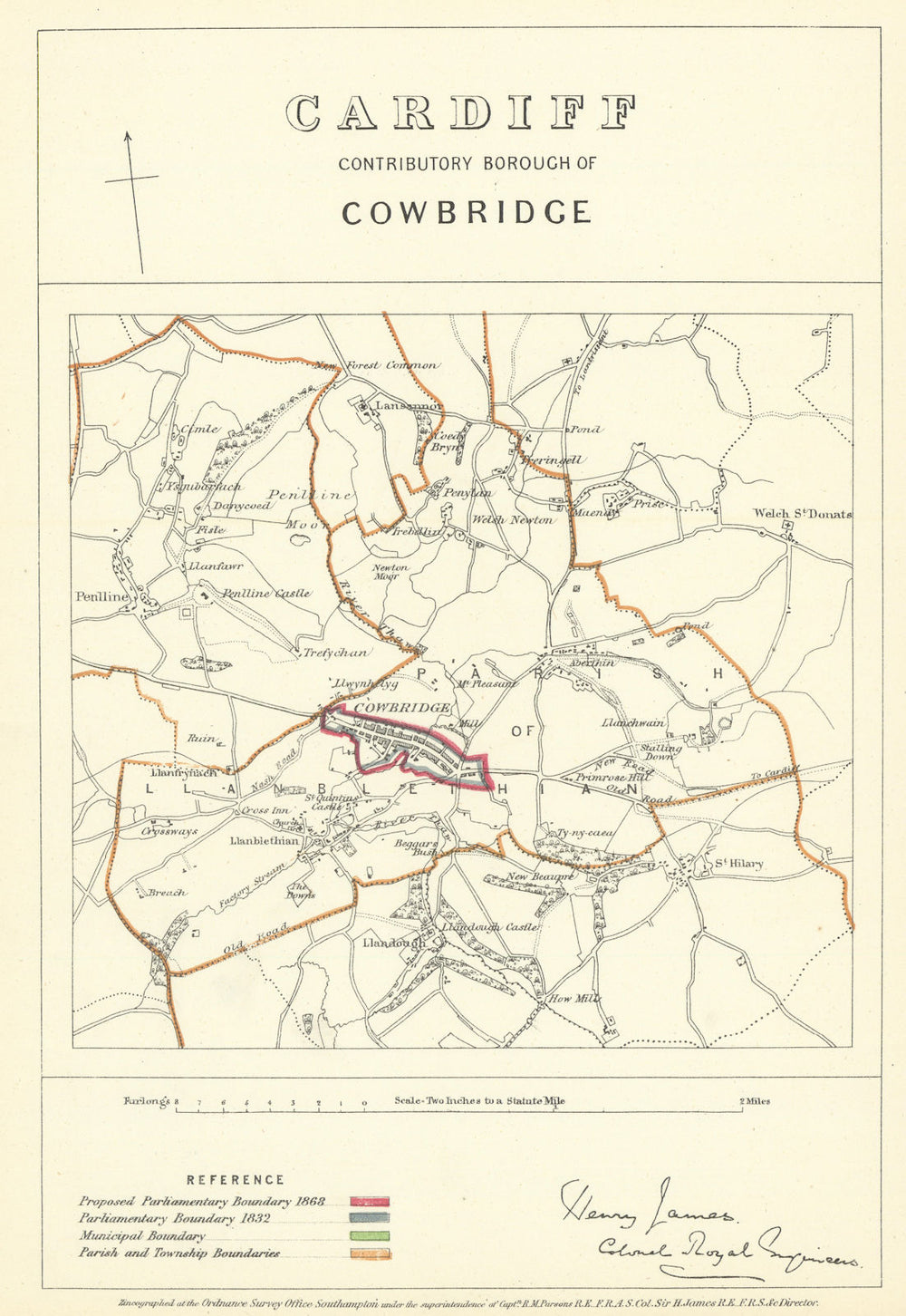 Cardiff Contributory Borough of Cowbridge. JAMES. Boundary Commission 1868 map
