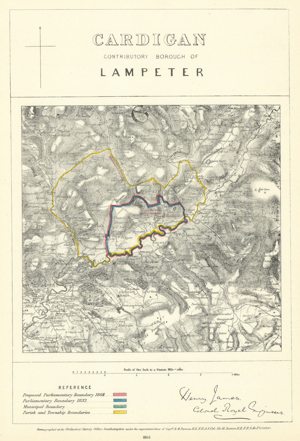 Cardigan Contributory Borough of Lampeter. JAMES. Boundary Commission 1868 map