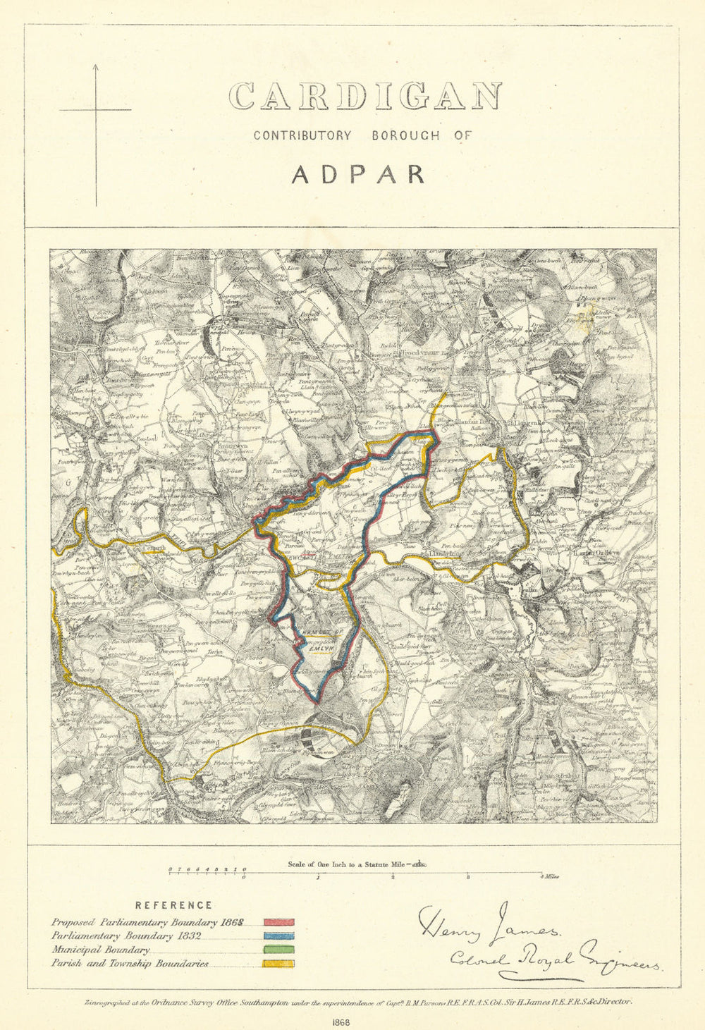 Cardigan Contributory Borough of Adpar. JAMES. Boundary Commission 1868 map