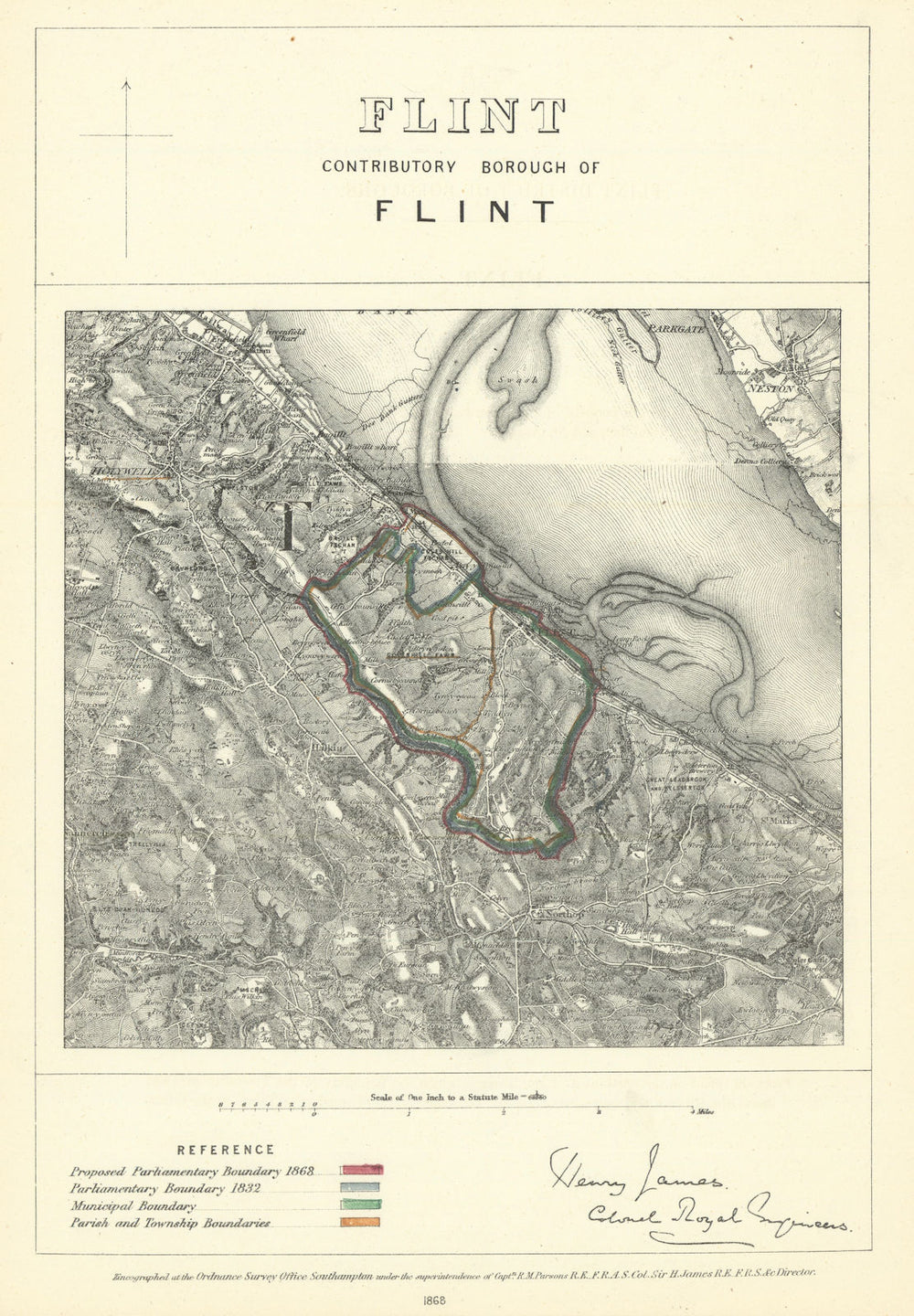Flint Contributory Borough of Flint. JAMES. Boundary Commission 1868 old map