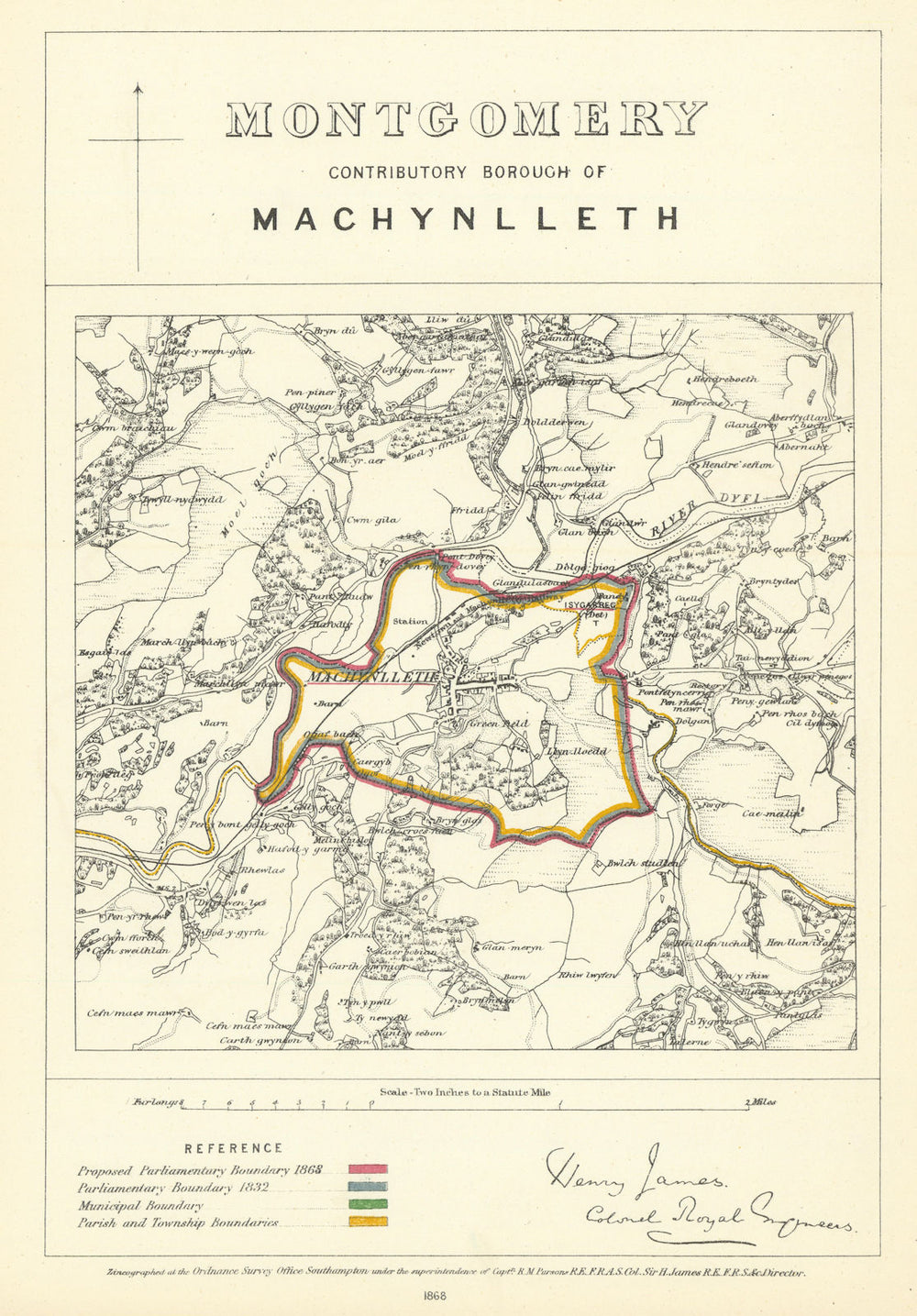 Montgomery Contrib'y Borough of Machynlleth. JAMES. Boundary Commission 1868 map