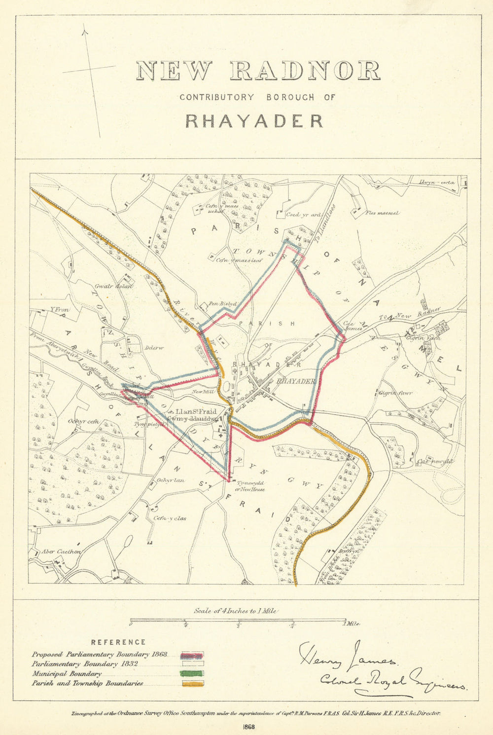 New Radnor Contributory Borough of Rhayader. JAMES. Boundary Commission 1868 map