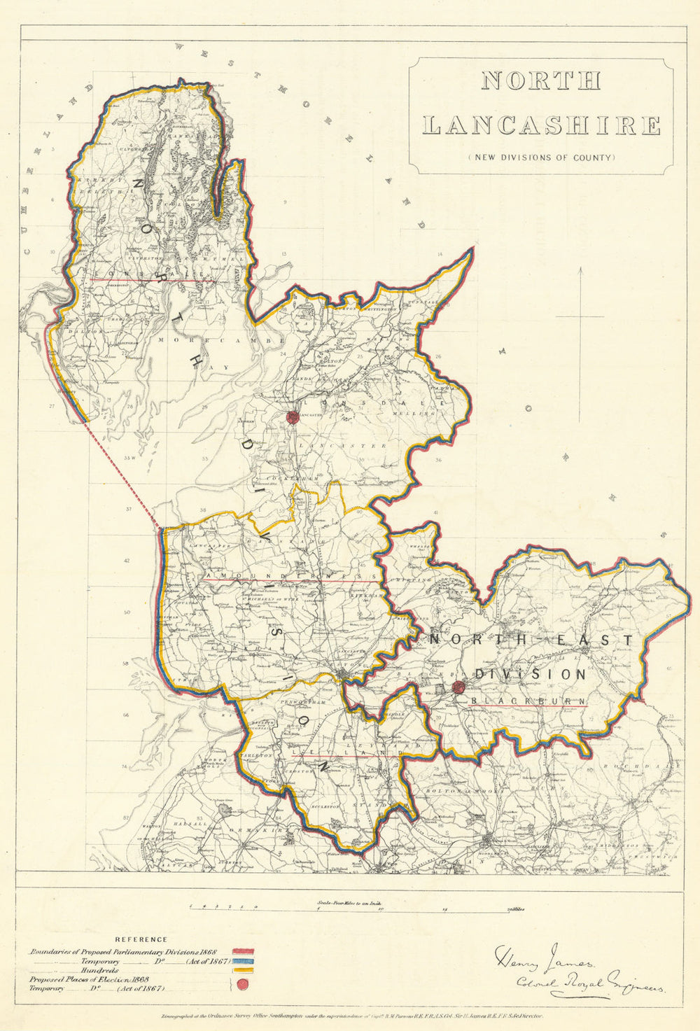 North Lancashire (New divisions of County). JAMES. Boundary Commission 1868 map