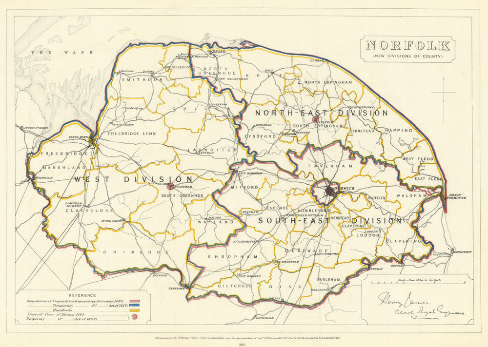 Norfolk (New divisions of County). JAMES. Boundary Commission 1868 old map