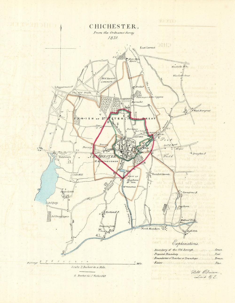 CHICHESTER borough/town plan. REFORM ACT. Fishbourne Donnington. DAWSON 1832 map