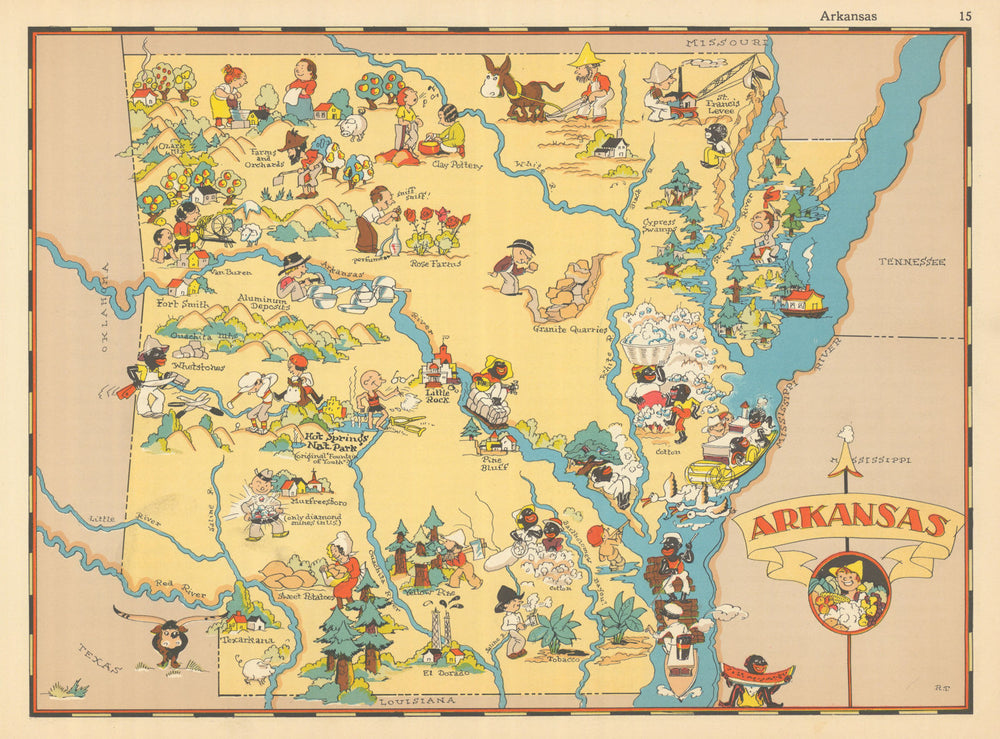 Arkansas. Pictorial state map by Ruth Taylor White 1935 old vintage chart