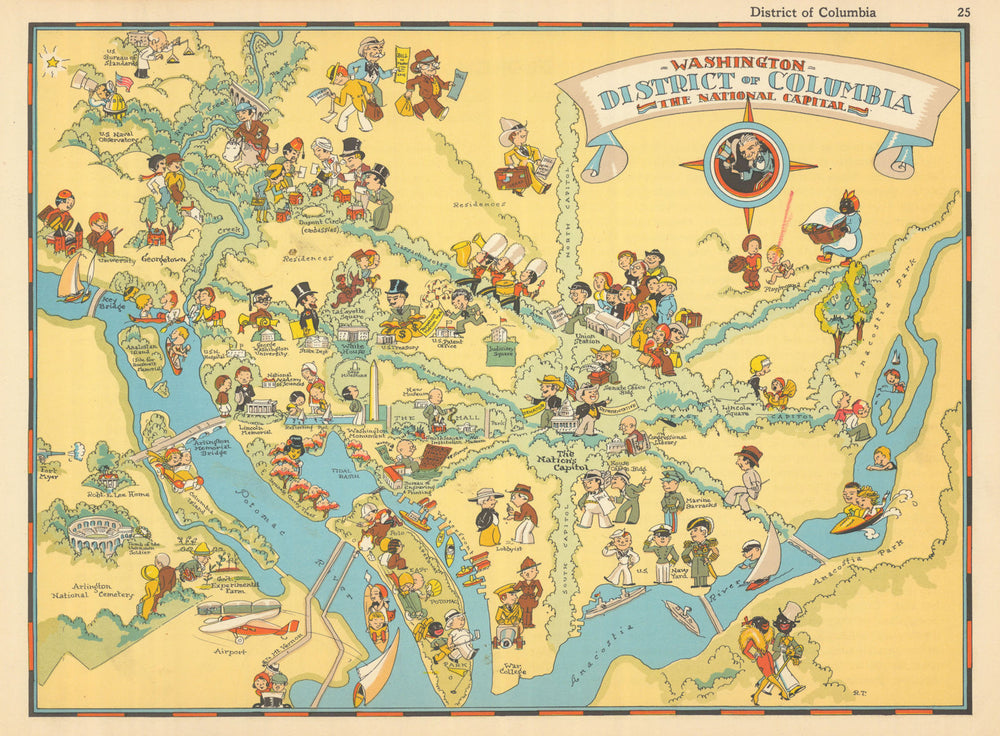 Washington DC. Pictorial city map by Ruth Taylor White 1935 old vintage