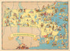 Massachusetts. Pictorial state map by Ruth Taylor White 1935 old vintage