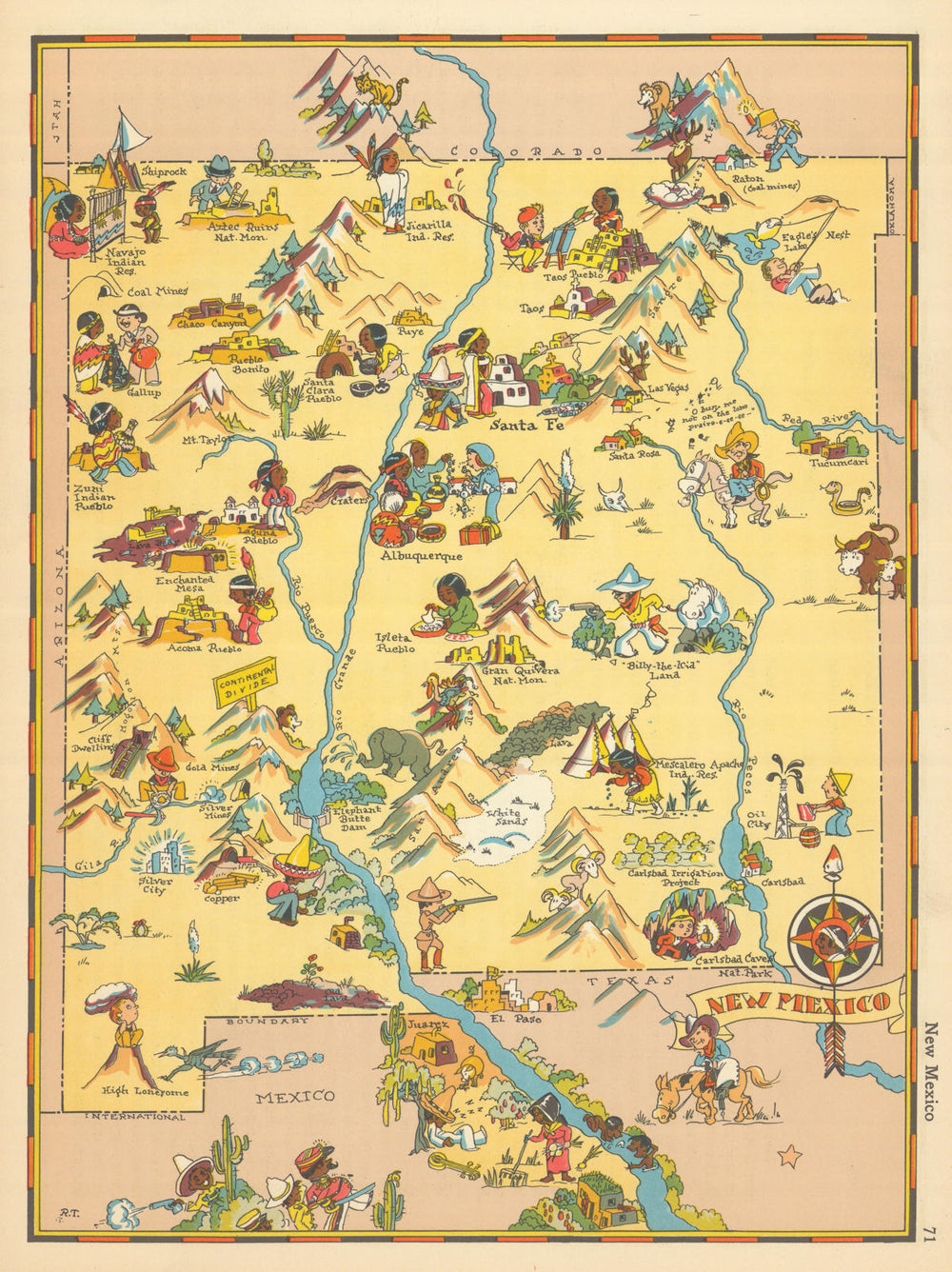 New Mexico. Pictorial state map by Ruth Taylor White 1935 old vintage