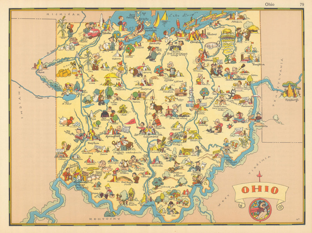 Ohio. Pictorial state map by Ruth Taylor White 1935 old vintage plan chart