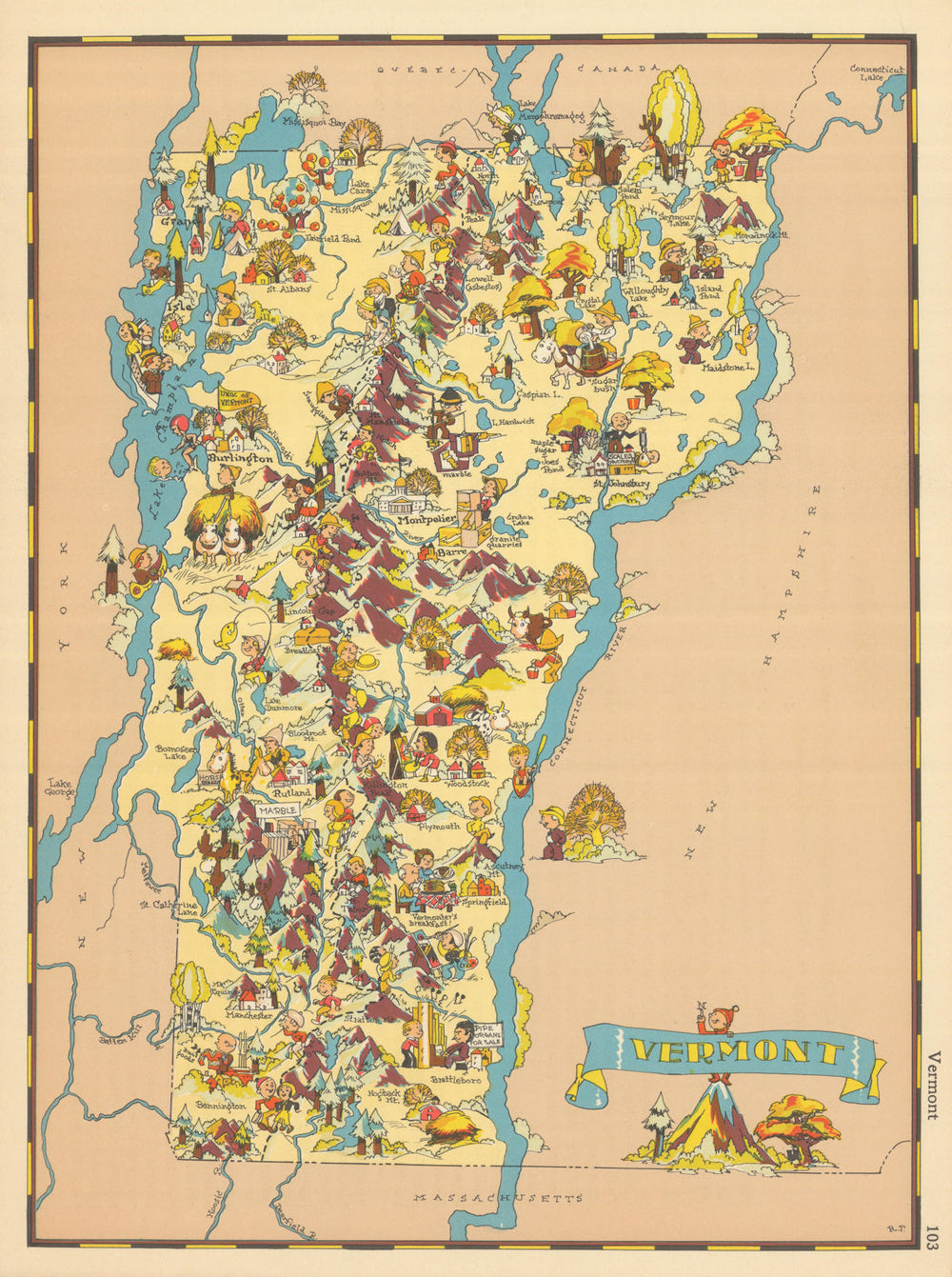 Vermont. Pictorial state map by Ruth Taylor White 1935 old vintage chart
